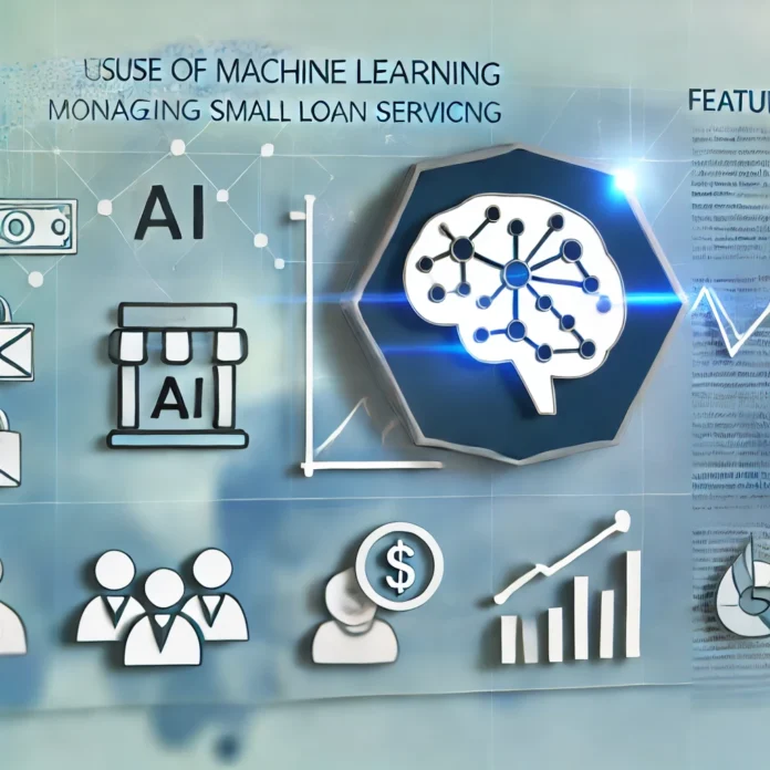 A feature image representing the use of machine learning in managing and optimizing small loan services. The image should include elements like a digi