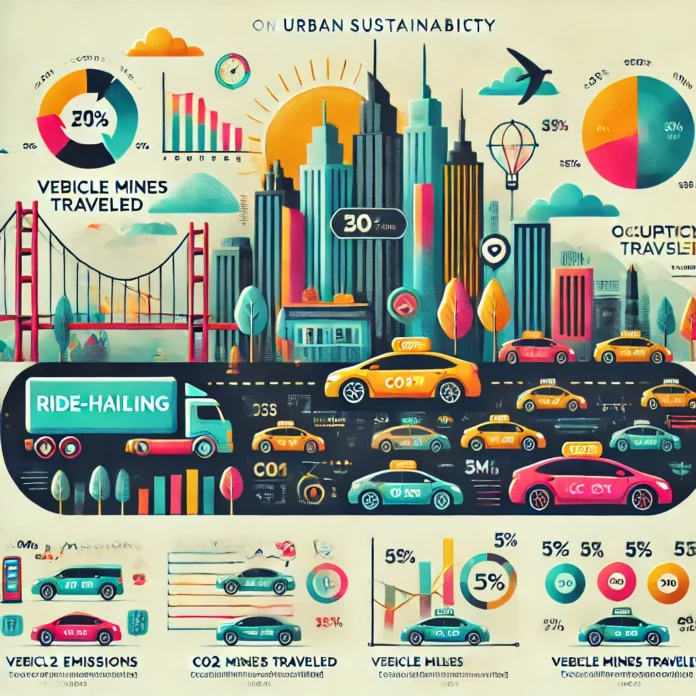 2024-10-19 23.56.12 - An infographic illustrating the impact of ride-hailing services on urban sustainability. The image should include elements like a city skyline with ri